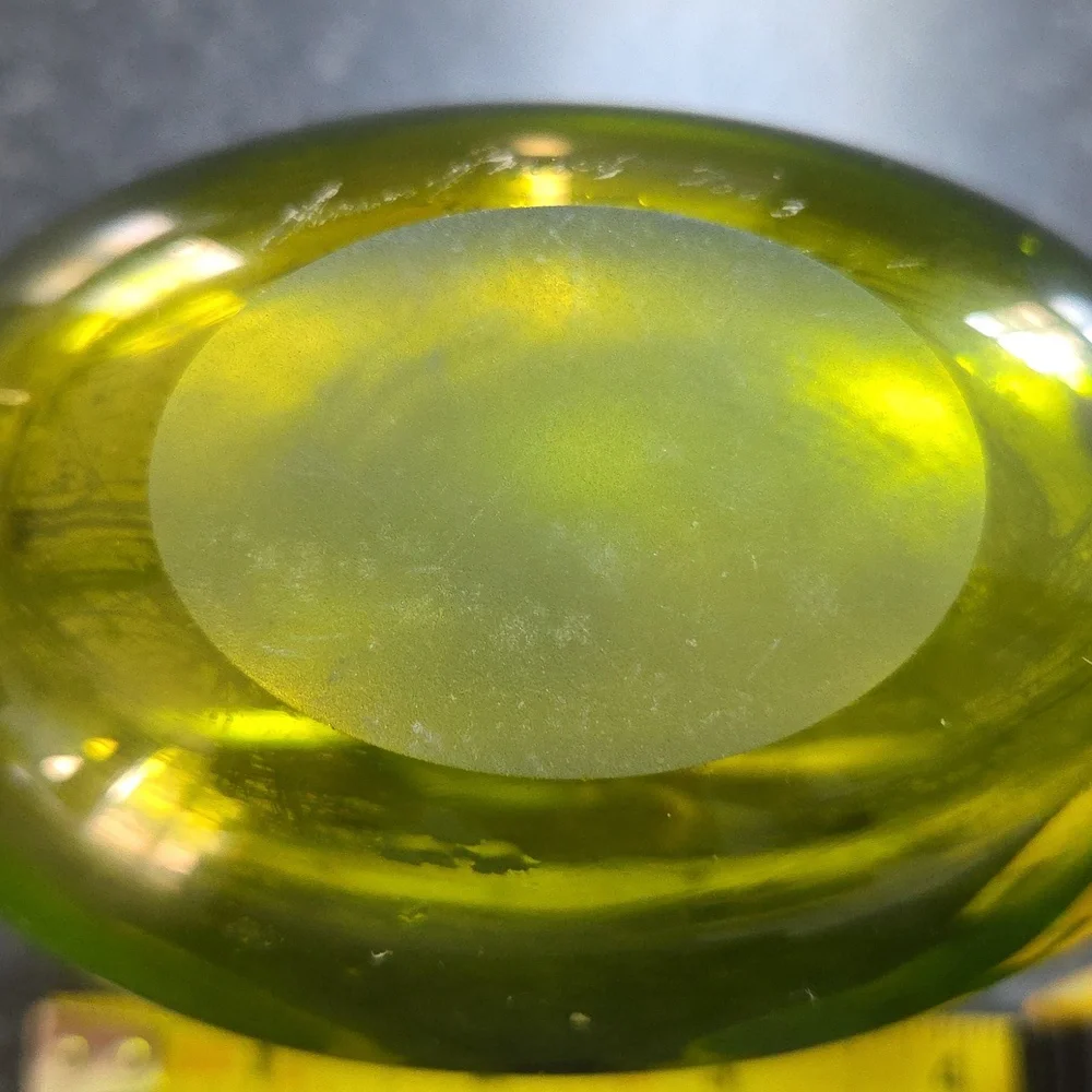 Sharon Fujimoto Handblown Sign Art Green Glass Flakes Bud Vase Vintage Japanese